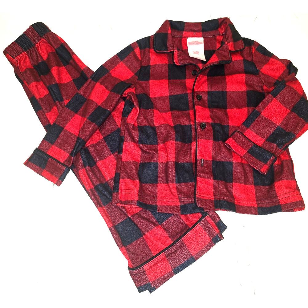 Wondershop red and black buffalo plaid flannel pajama set unisex, sz 3T